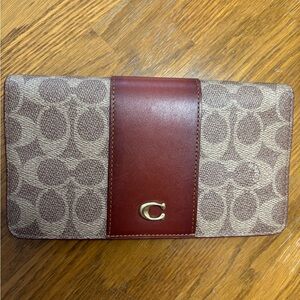Coach Slim Wallet In Signature Canvas Brass/Tan/Rust